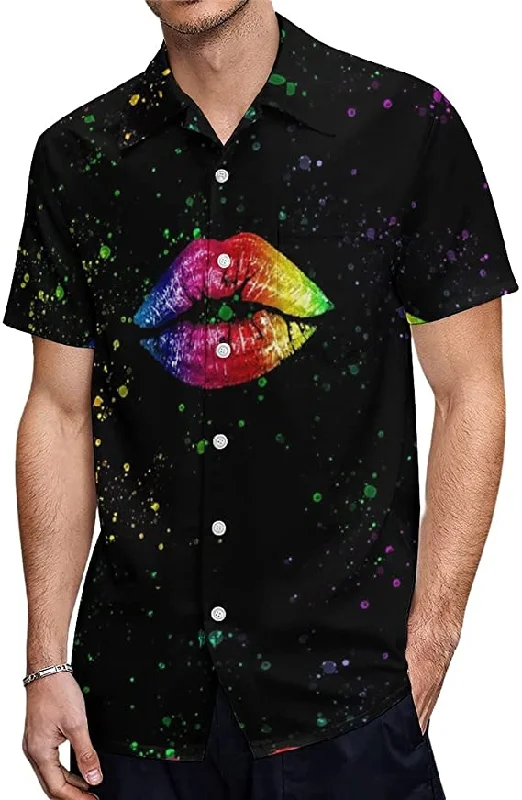 Graphic pride t-shirts with neon rainbow prints--Pride Rainbow Lips Hawaiian T Shirt, Gaymer Hawaiian Shirt, Lesbian Hawaii T Shirt Graphic pride t-shirts with neon rainbow prints--Pride Rainbow Lips Hawaiian T Shirt, Gaymer Hawaiian Shirt, Lesbian Hawaii T Shirt