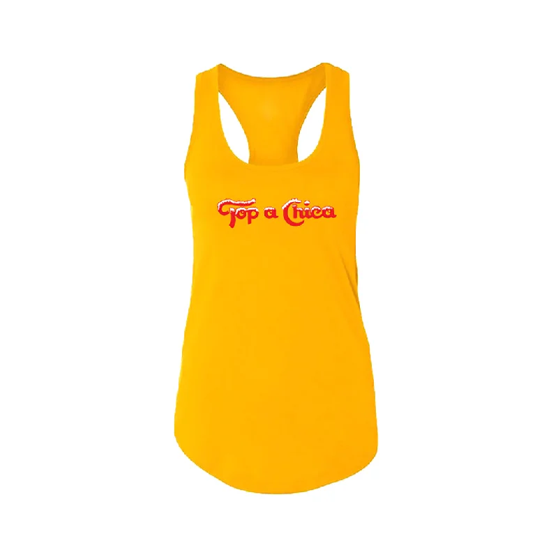 Graphic pride t-shirts with retro pride parade themes--Top A Chica Tank Yellow