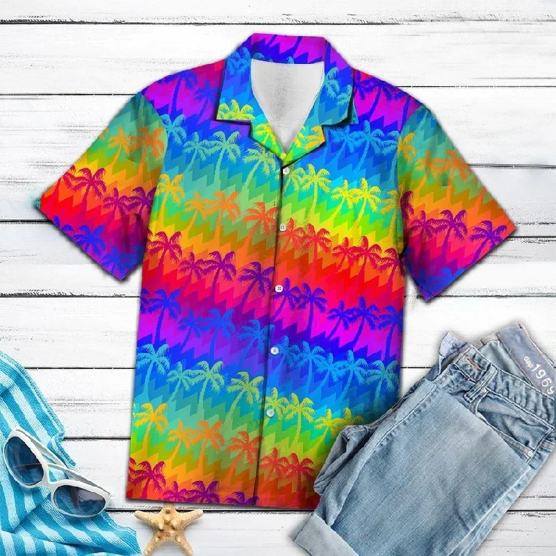 Affordable graphic tees for LGBTQ+ community events--LGBT Hawaii Shirt Coconut Palm Tree LGBT Rainbow Color Hawaiian Aloha Shirt Affordable graphic tees for LGBTQ+ community events--LGBT Hawaii Shirt Coconut Palm Tree LGBT Rainbow Color Hawaiian Aloha Shirt