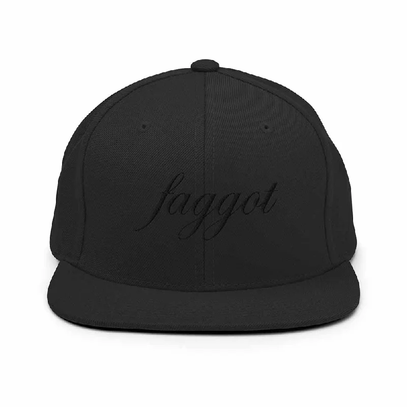 Black-on-Black Faggot  Script 6 Panel Flatbill Snapback Hat