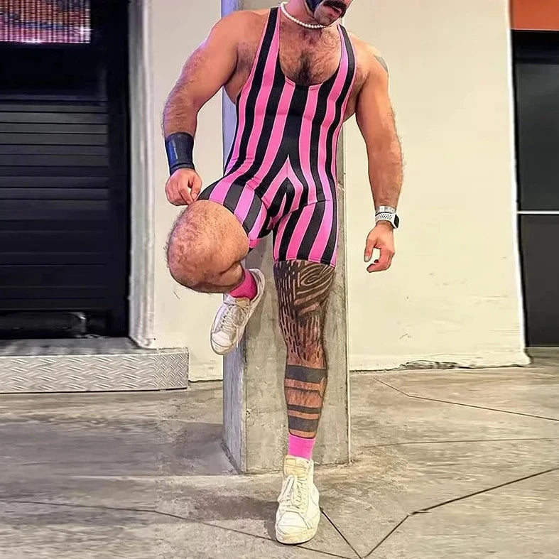 Retro stripes U-Neck Romper Singlets