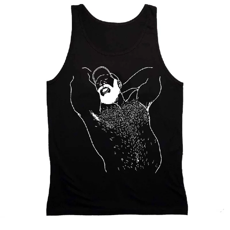 Kinky Needles Arms Up Bearded Bear White Print Tank