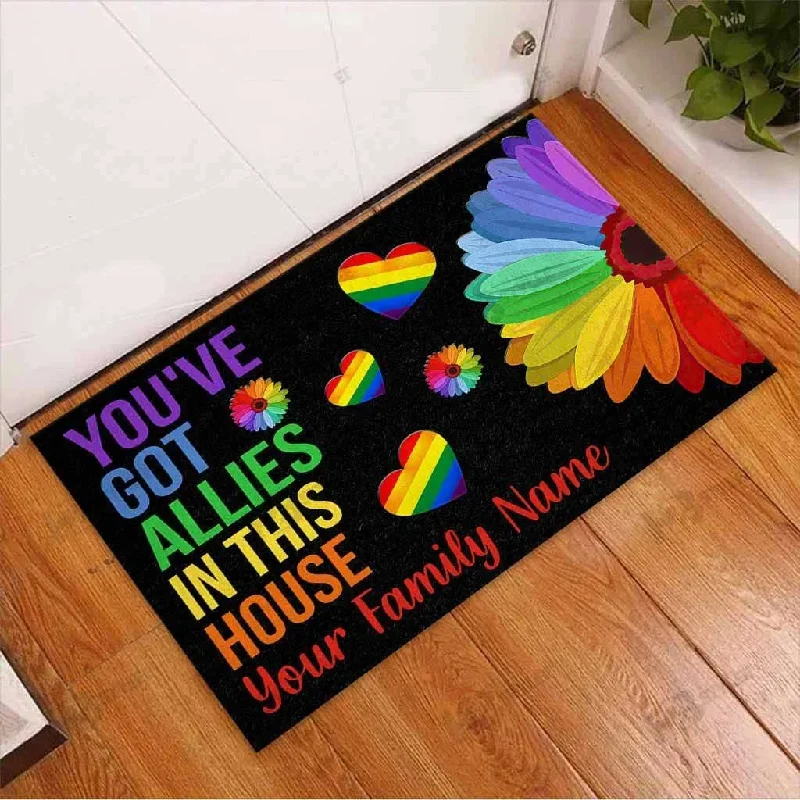 Pride Doormat For Ally, Ally Gifts Lgbt You'Ve Got Allies In This House Custom Name Doormat Pride Doormat For Ally, Ally Gifts Lgbt You'Ve Got Allies In This House Custom Name Doormat