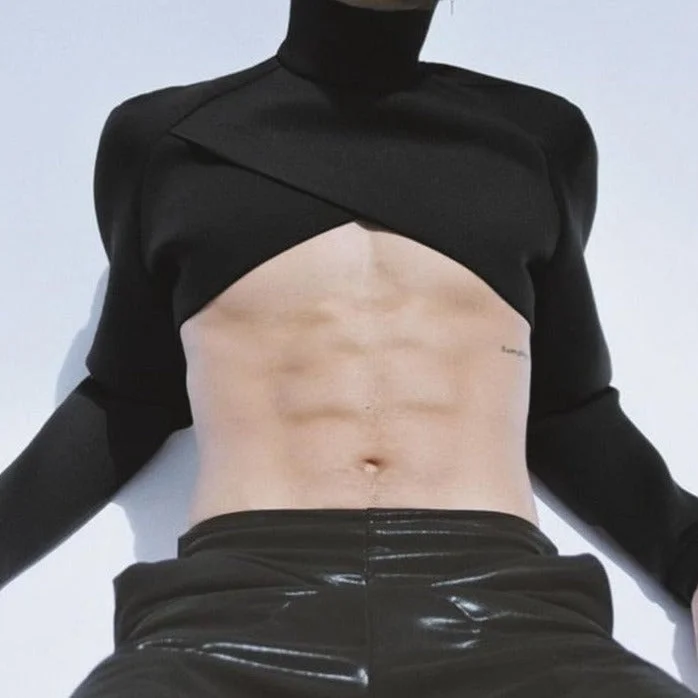 Gay Fashion Black Turtleneck Crop Top