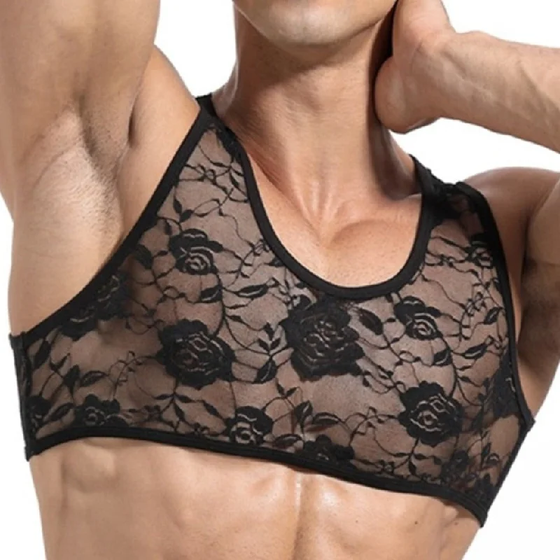 Men's Floral Lace Crop Tops