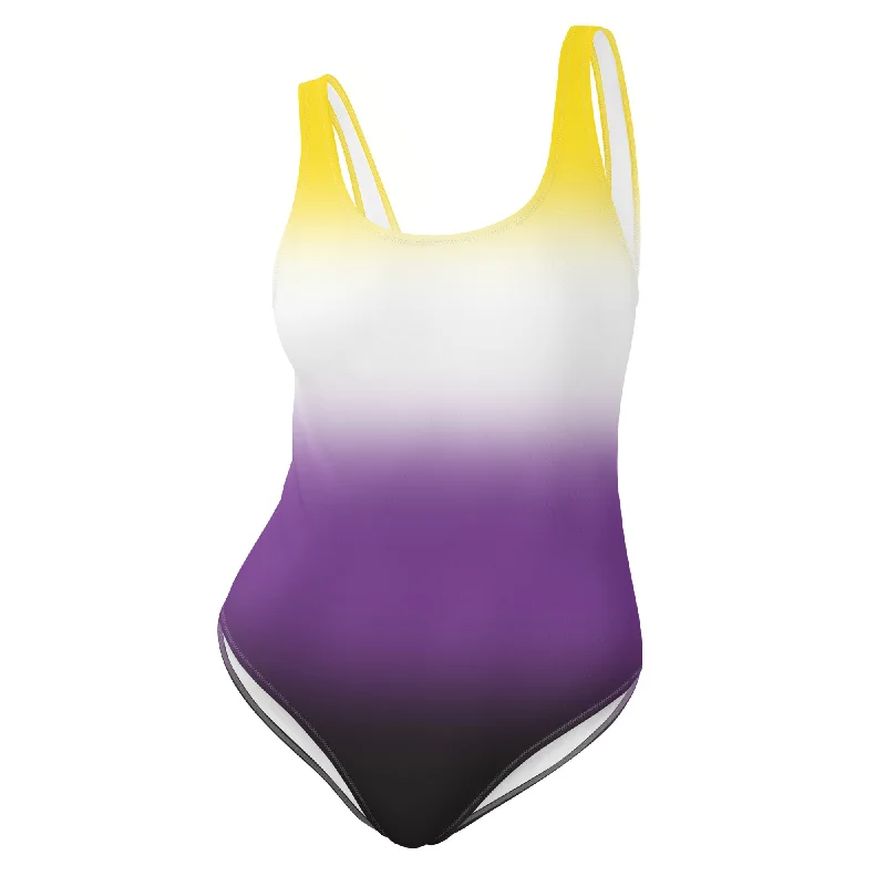 Nonbinary Enby Pride One-Piece Swimsuit Bathing Suit in Ombre