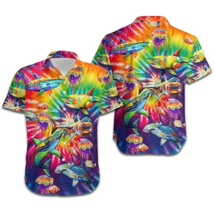 Beach Shirt Hawaii Shirt Lgbt Sharks Rainbow Tie Dye , Aloha Shirt, Hawaiian Shirt For Lesbian Beach Shirt Hawaii Shirt Lgbt Sharks Rainbow Tie Dye , Aloha Shirt, Hawaiian Shirt For Lesbian