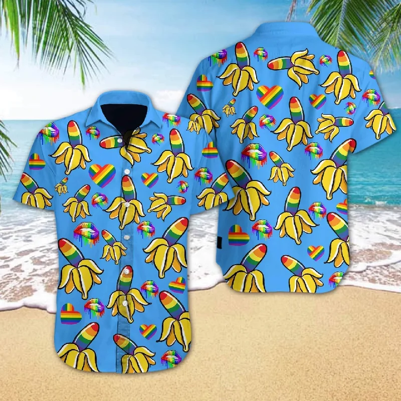 Banana Hawaiian Shirts, Lgbt Banana Hawaiian Shirt, Rainbow Banana Hawaiian Shirt For Gay Man Banana Hawaiian Shirts, Lgbt Banana Hawaiian Shirt, Rainbow Banana Hawaiian Shirt For Gay Man