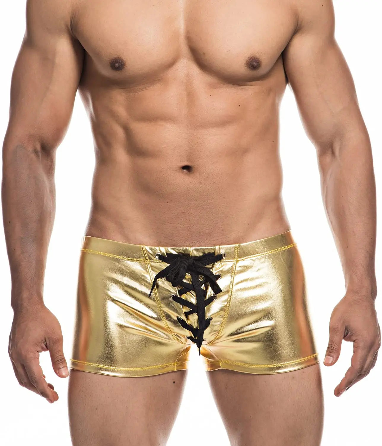 Shiny Metallic Faux Leather Swim Trunks