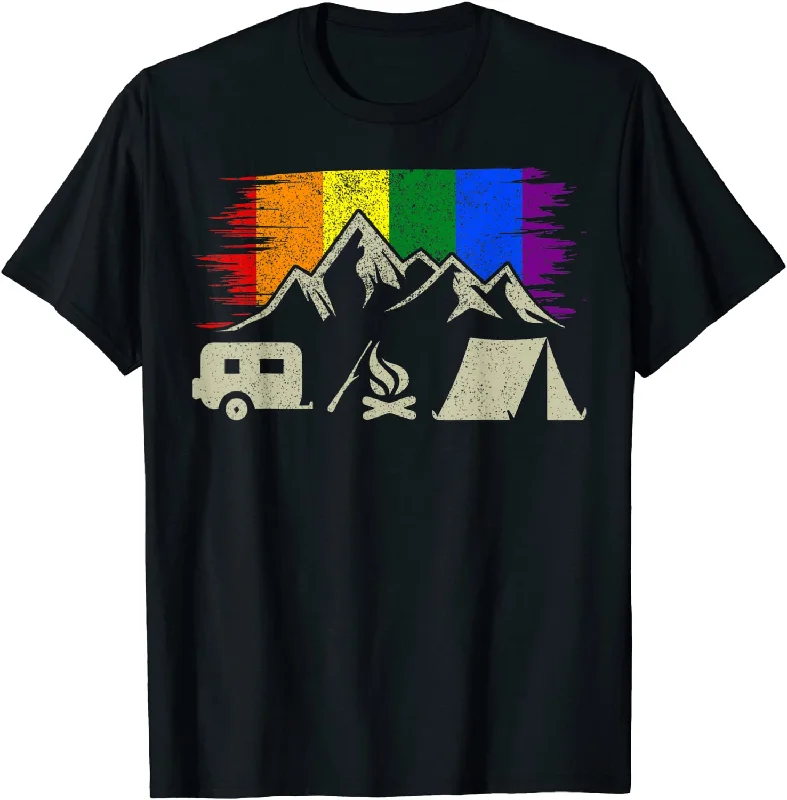 LGBT Camping Rainbow T Shirt, Lesbian Camper Shirt, Camping Pride Month T Shirt