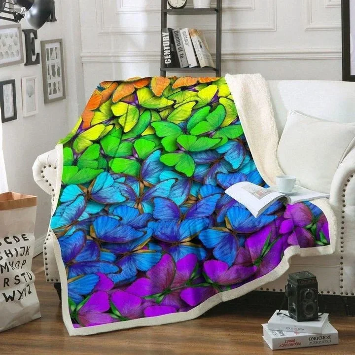 Lgbt Rainbow Color Butterfly Printed Sherpa Fleece Blanket