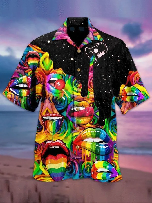 Graphic pride t-shirts with embroidered rainbow hearts--LGBT Hawaiian Shirt LGBT Rainbow Color Mouths Candy Graphic Design Hawaii Aloha Shirt Graphic pride t-shirts with embroidered rainbow hearts--LGBT Hawaiian Shirt LGBT Rainbow Color Mouths Candy Graphic Design Hawaii Aloha Shirt