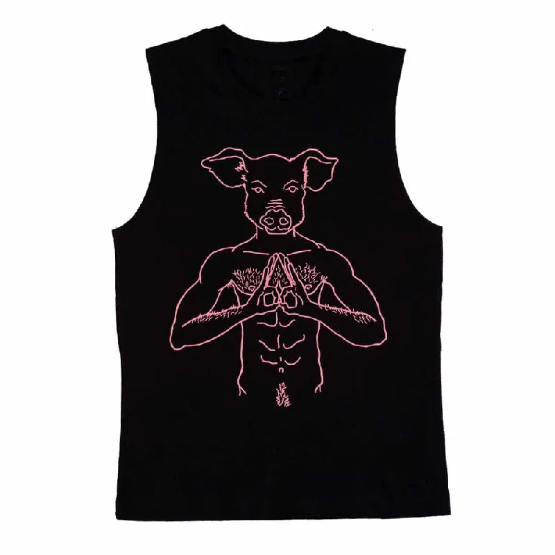 Pig Head Pink Print Sleeveless T-shirt