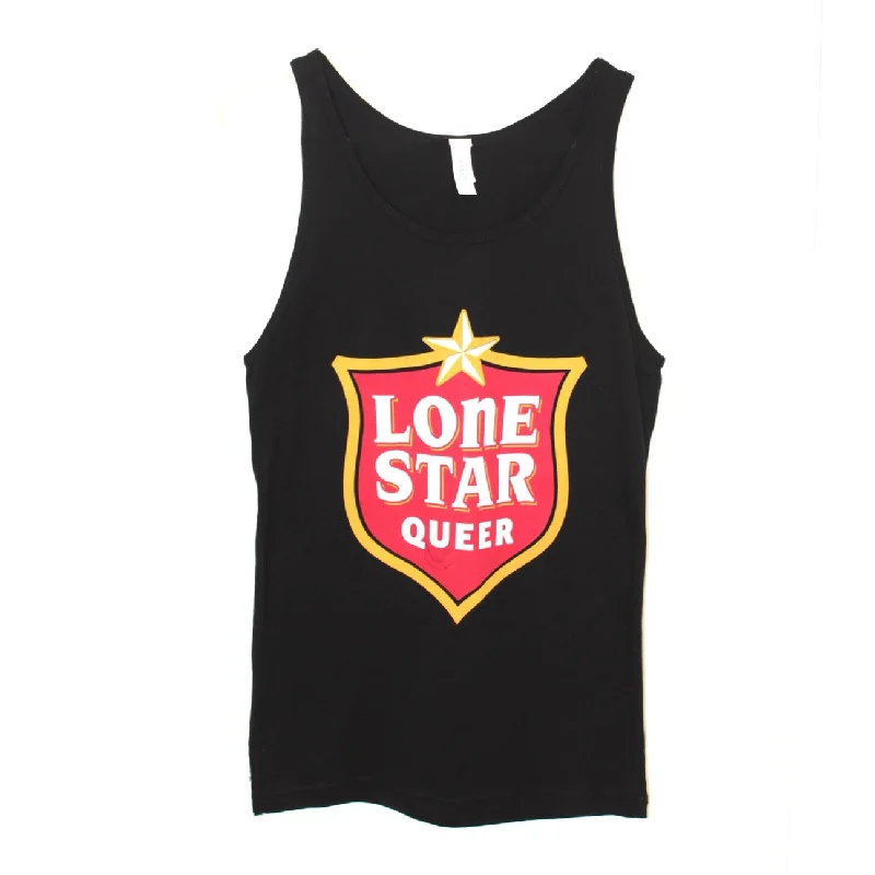 Graphic pride t-shirts with subtle queer pride accents--Lone Star Queer Shield Tank