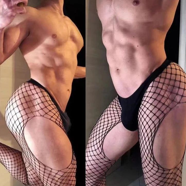 Lust Trap Crotchless Net Tights with Thigh Cutouts