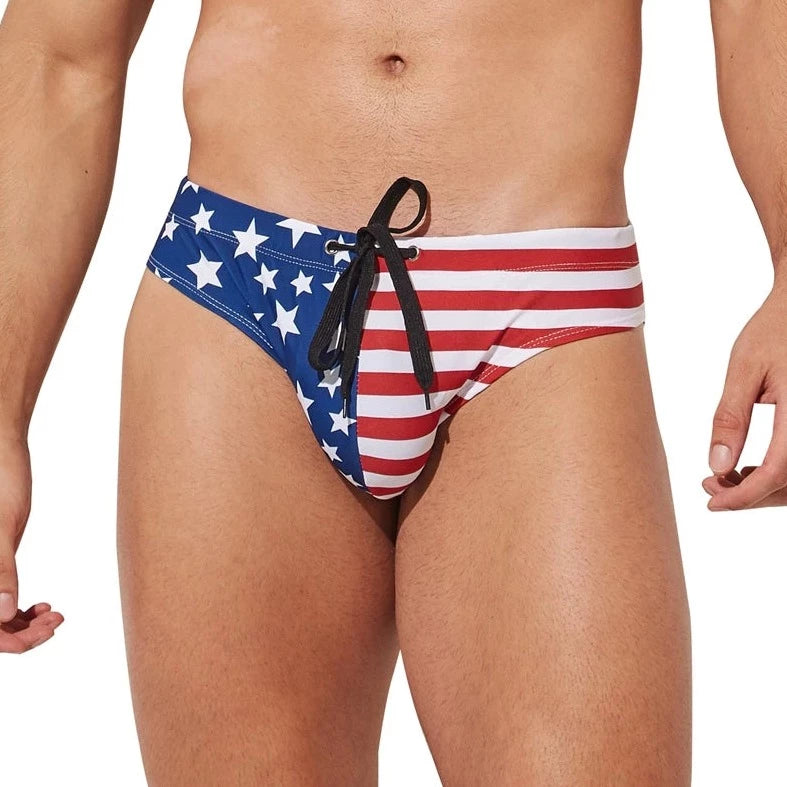 Men's Patriotic American Flag Swim Briefs