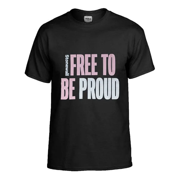 Graphic pride t-shirts with hand-drawn rainbow hearts--Free To Be Proud. T-Shirt