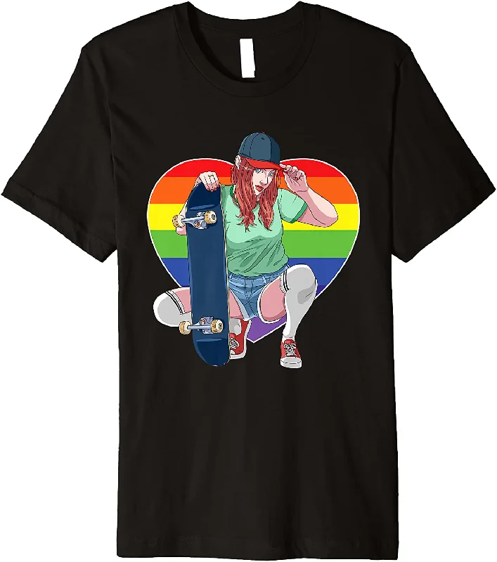 Lesbian Girl Skater T Shirt, Skateboarding Lesbian Rainbow T Shirt