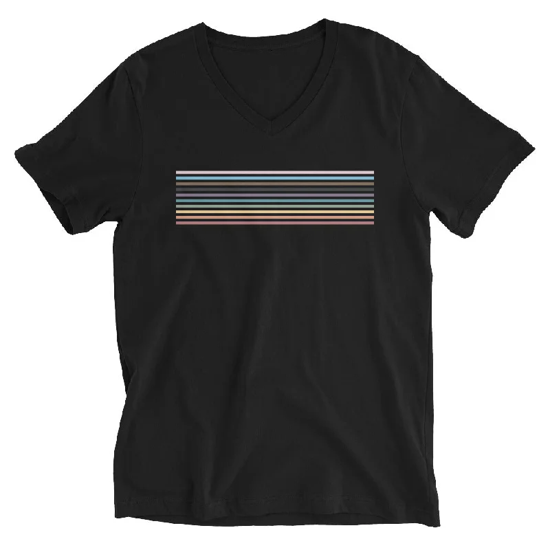 Graphic pride t-shirts with hand-drawn rainbow hearts--Progressive Pride Stripe Unisex V-Neck Graphic pride t-shirts with hand-drawn rainbow hearts--Progressive Pride Stripe Unisex V-Neck