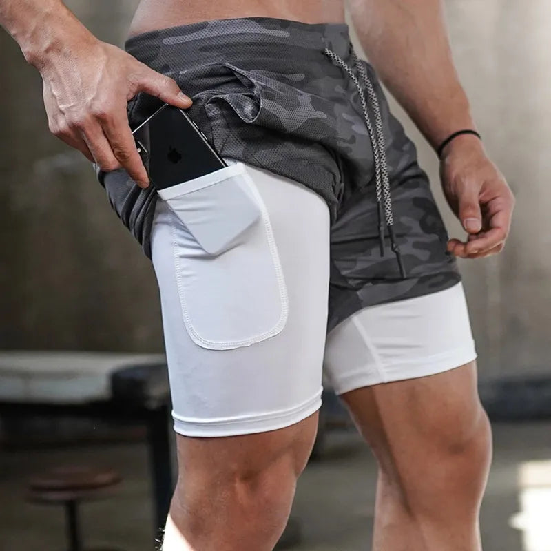 Men's Double Layered Hidden Pocket Workout Shorts