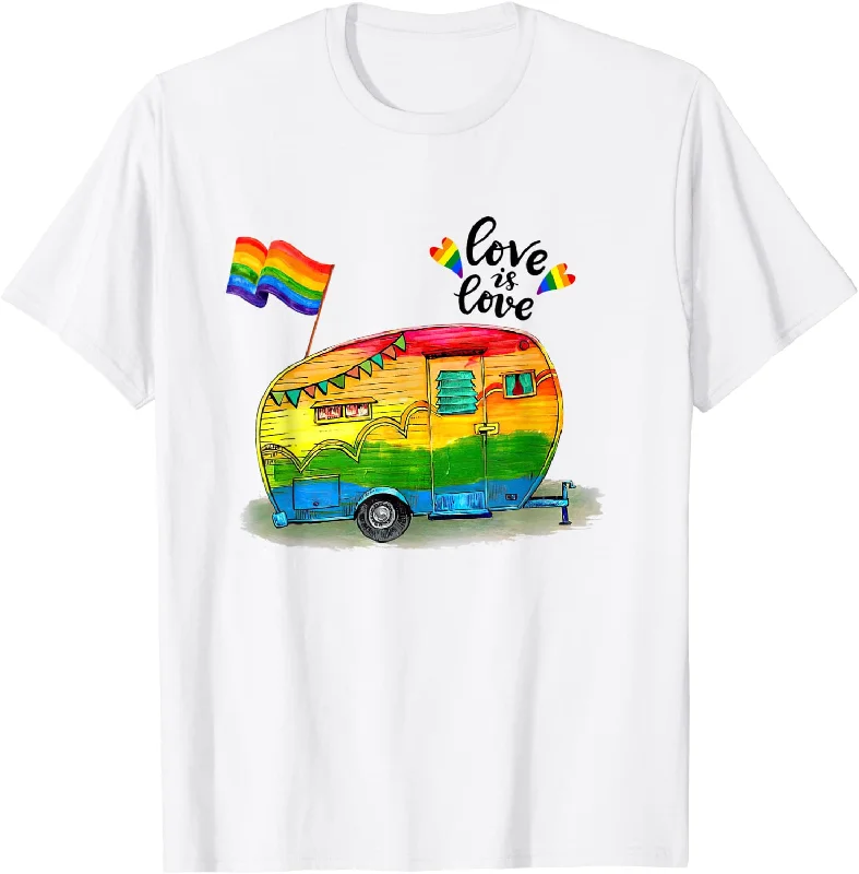 Lesbian Pride Camp T Shirt, Love Is Love Rainbow Camping LGBT Gay Shirt