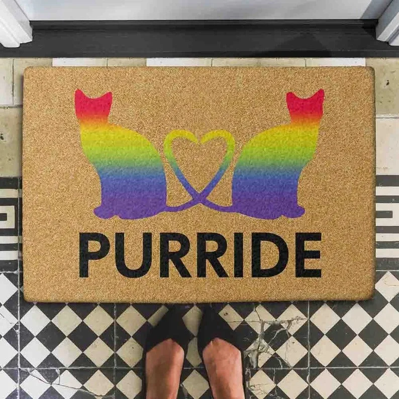 Purride Lgbt Cat Doormat, Pride Doormat, Welcome Mat, Cat Lgbtq Doormat