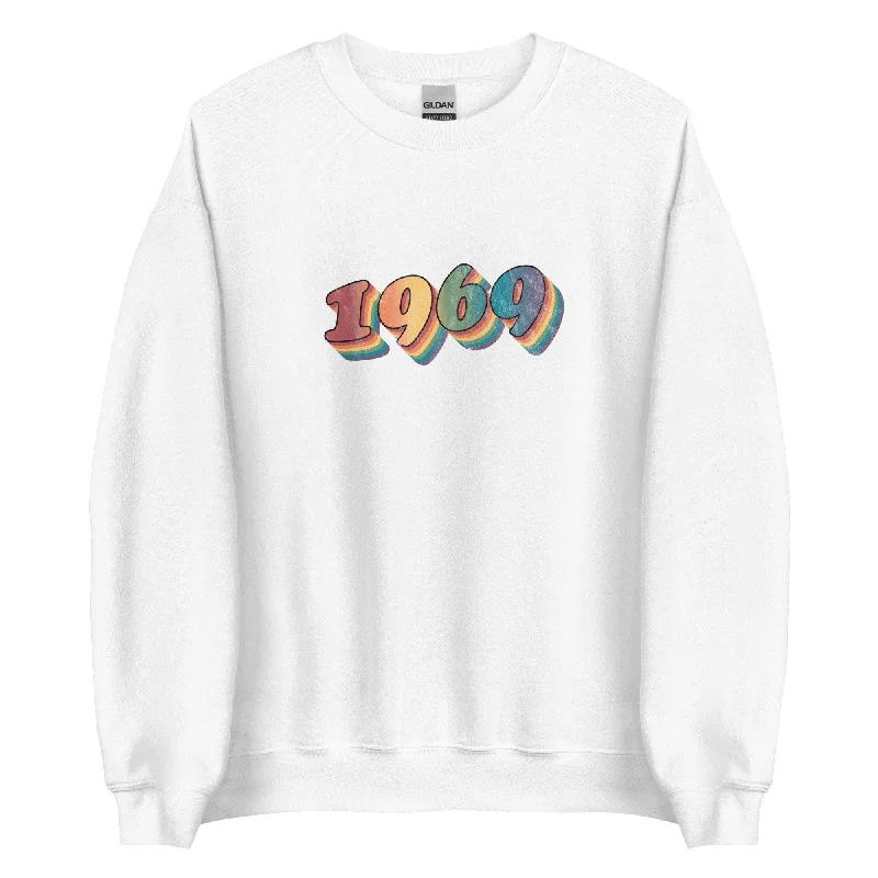 Cozy sweatshirts with pride flag colors--Retro 1969 Unisex Sweatshirt