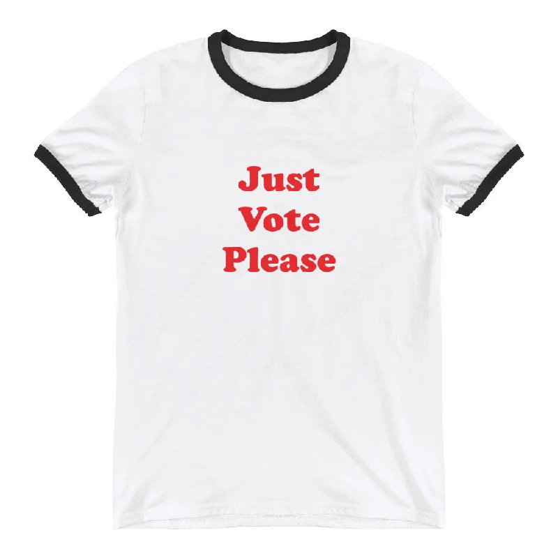Graphic pride t-shirts with bold queer empowerment quotes--Just Vote Please T-Shirt