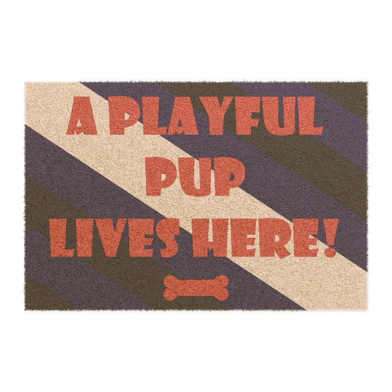 Puppy Play - A Playful Pup Lives Here Doormat - Coir Coconut