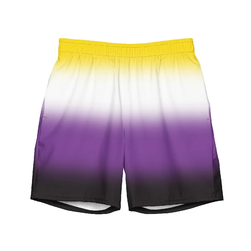 Nonbinary Enby Pride Men's Style Swim Trunks Bathing Suit in Ombre