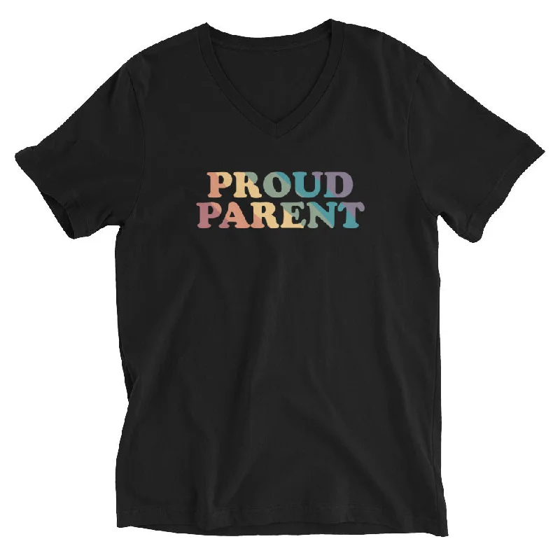 Graphic pride t-shirts with bold queer empowerment quotes--Proud Parent Unisex V-Neck Graphic pride t-shirts with bold queer empowerment quotes--Proud Parent Unisex V-Neck