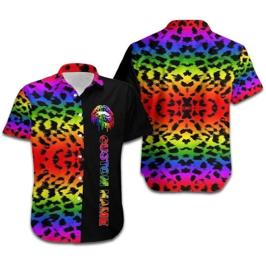Personalized Aloha Rainbow Cheetah Lgbt Hawaiian Shirt, Custom Name Gaymer Hawaiian Shirt For Pride Month Personalized Aloha Rainbow Cheetah Lgbt Hawaiian Shirt, Custom Name Gaymer Hawaiian Shirt For Pride Month