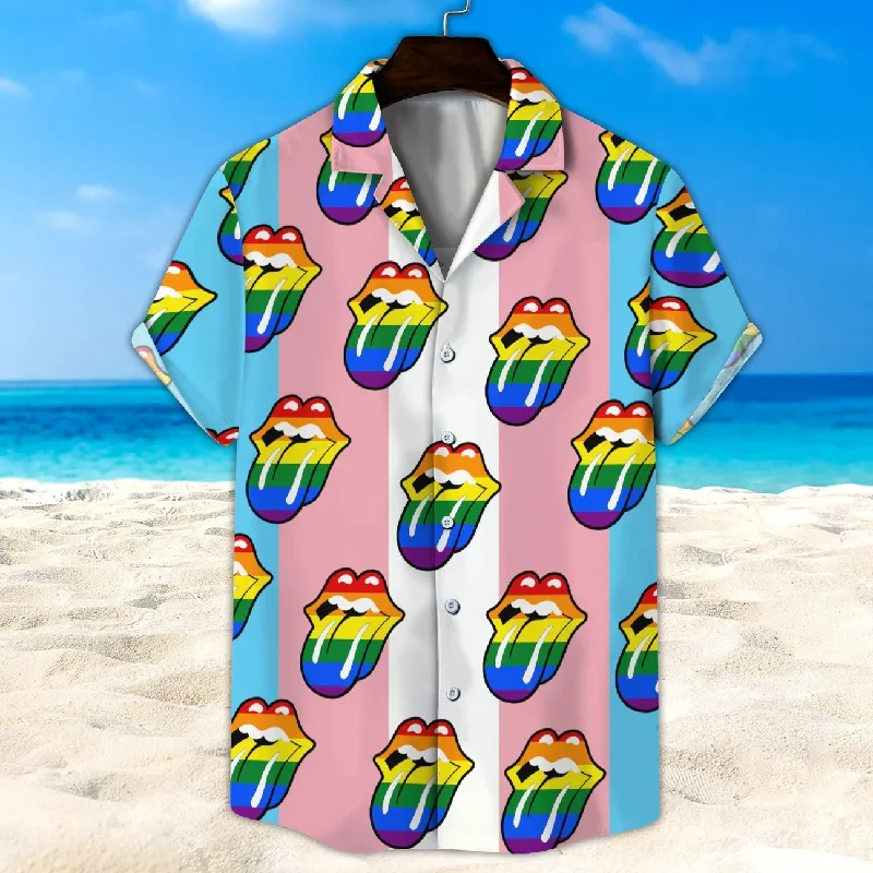Graphic pride tees with eco-friendly inks and fabrics--LGBT Hawaii Shirt, Transgender Rainbow Lip Unisex Hawaii Shirt, Beach Short Graphic pride tees with eco-friendly inks and fabrics--LGBT Hawaii Shirt, Transgender Rainbow Lip Unisex Hawaii Shirt, Beach Short