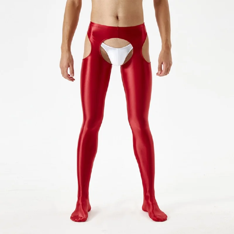 Men's Shiny Metallic Crotchless Pantyhose