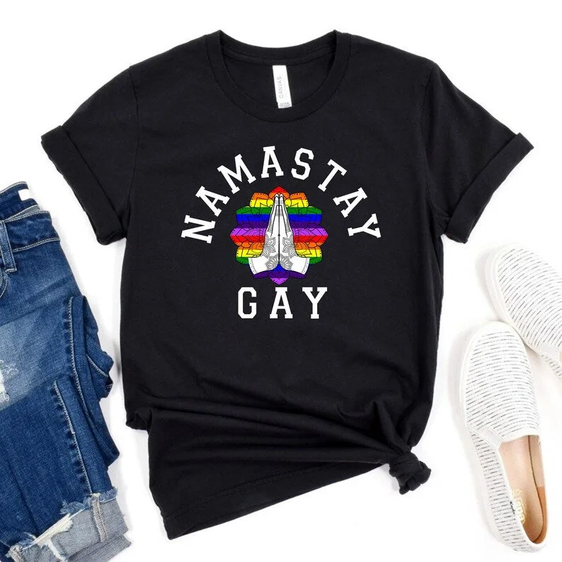 Lightweight graphic tees for summer pride events--T Shirt For Gay, Namastay Gay Shirt, Gay Pride Shirt, LGBT Pride Ally Month Shirt Gift Lightweight graphic tees for summer pride events--T Shirt For Gay, Namastay Gay Shirt, Gay Pride Shirt, LGBT Pride Ally Month Shirt Gift