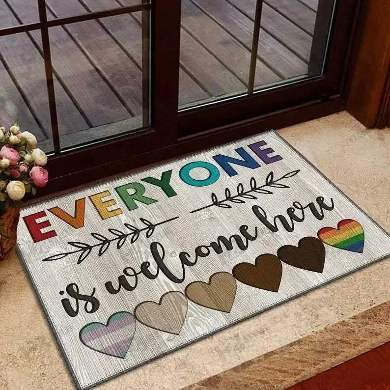 Lgbtq Door Mat Everyone Is Welcome Here Lgbt Doormat Pride Doormat