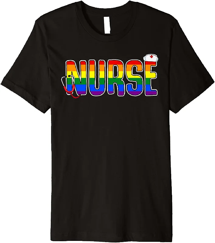 Nurse Rainbow Flag LGBT-Q Cool Gay Pride Ally Nursing Premium T Shirt