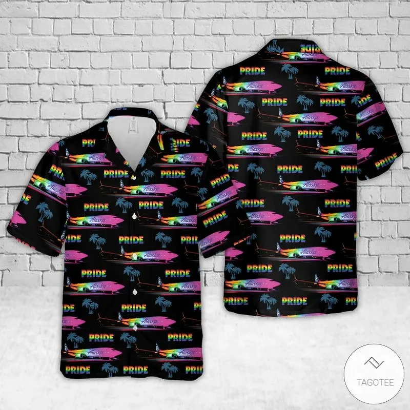 Graphic pride tees with neon pride flag colors--Alaska Fly With Lgbt Pride Hawaiian Shirt Graphic pride tees with neon pride flag colors--Alaska Fly With Lgbt Pride Hawaiian Shirt
