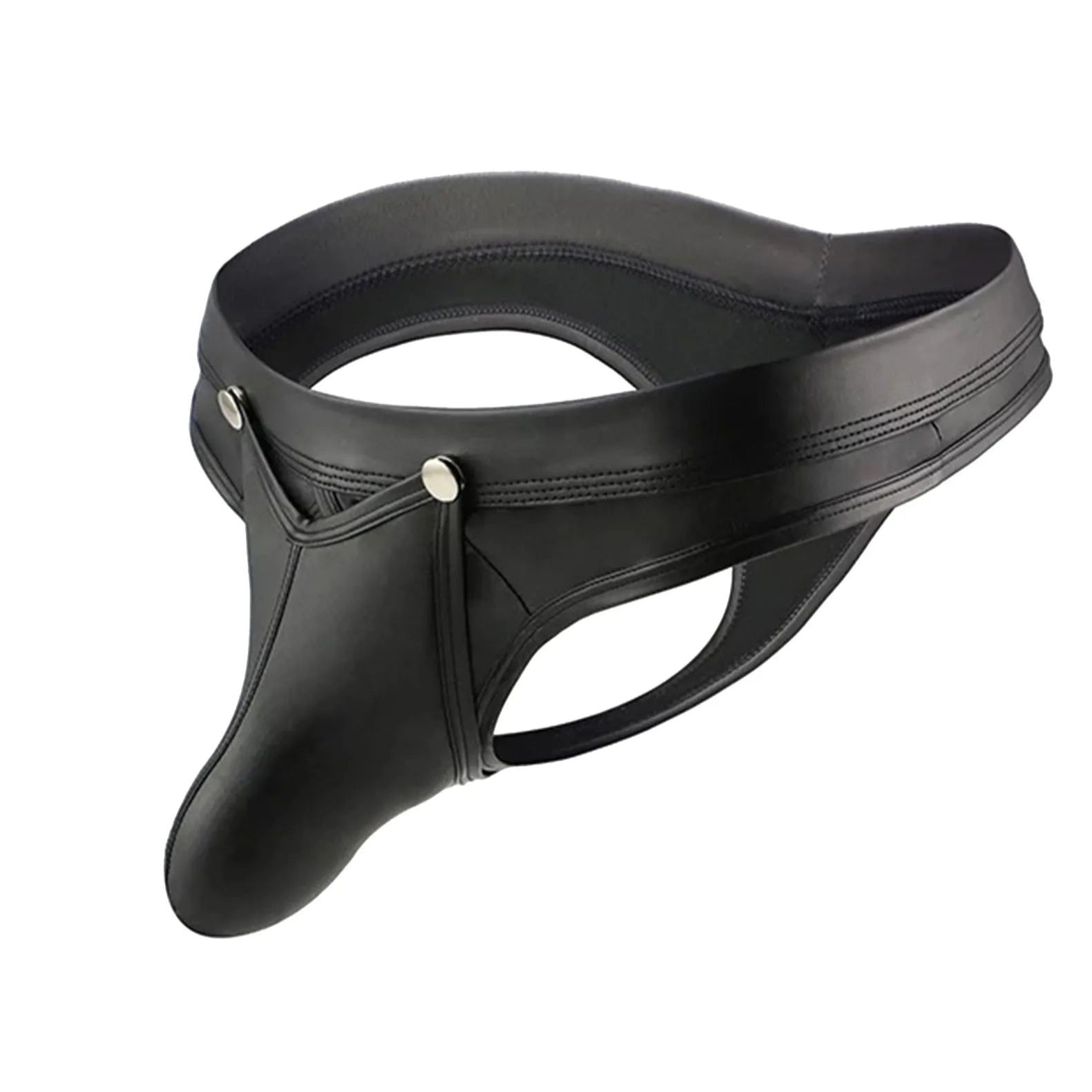 Men's Forbidden Peek Open Pouch PU Leather Thong