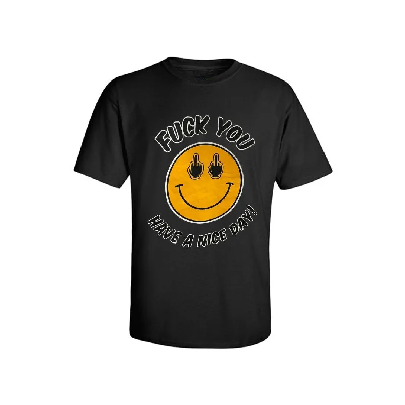Graphic pride t-shirts with neon rainbow gradients--F*** You, Have a Nice day