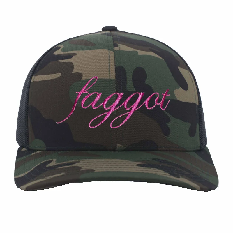 Faggot Script Camo Black Mesh Trucker Snapback Hat
