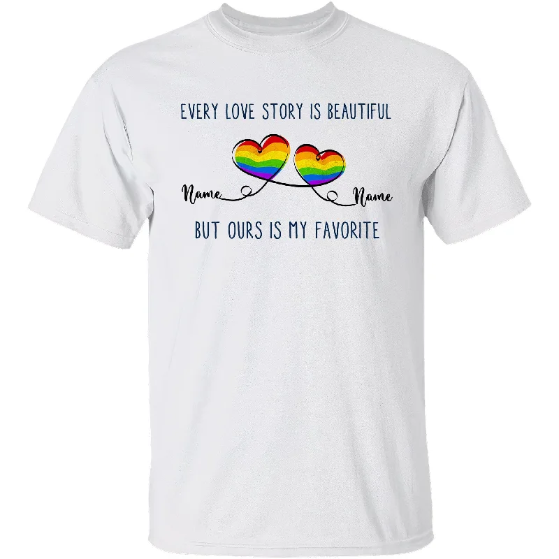 LGBT Pride Custom Couple Name T-shirt, Gift For LGBT Couple, Every Love Story Is Beautiful