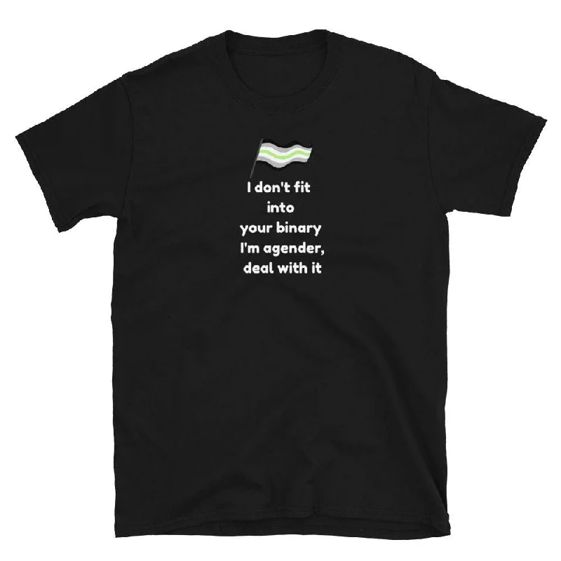 Graphic pride t-shirts with retro pride parade themes--Agender Deal with It Shirt