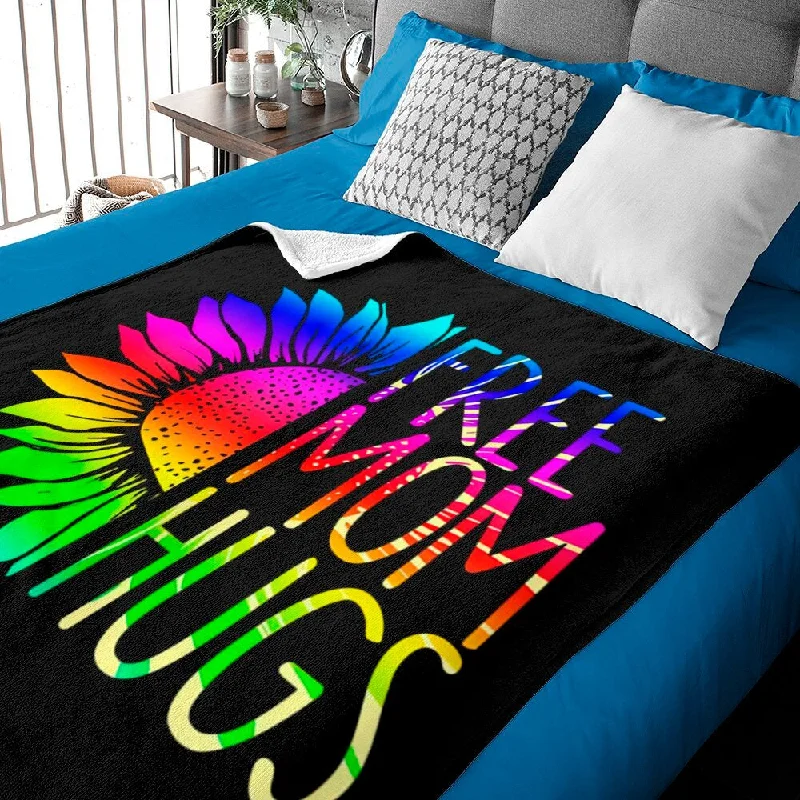 Free Mom Hugs Pride Blanket, Lgbt Rainbow Sunflower Blanket, Pride Gift To Lesbian Mom, Gaymer Gift Free Mom Hugs Pride Blanket, Lgbt Rainbow Sunflower Blanket, Pride Gift To Lesbian Mom, Gaymer Gift