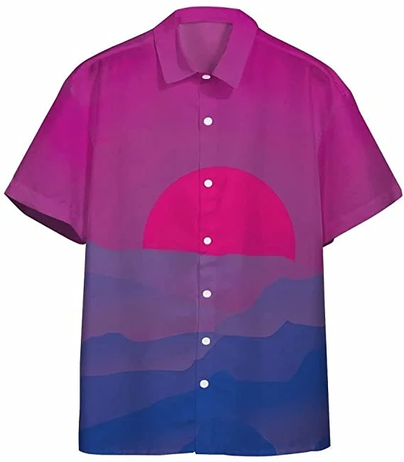 Graphic pride t-shirts with artistic pride flag patterns--Bisexual Pride Sunrise Hawaii Shirt, Hawaiian Short Sleeve Shirt, Bisexual Pride Hawaiian Shirt Graphic pride t-shirts with artistic pride flag patterns--Bisexual Pride Sunrise Hawaii Shirt, Hawaiian Short Sleeve Shirt, Bisexual Pride Hawaiian Shirt