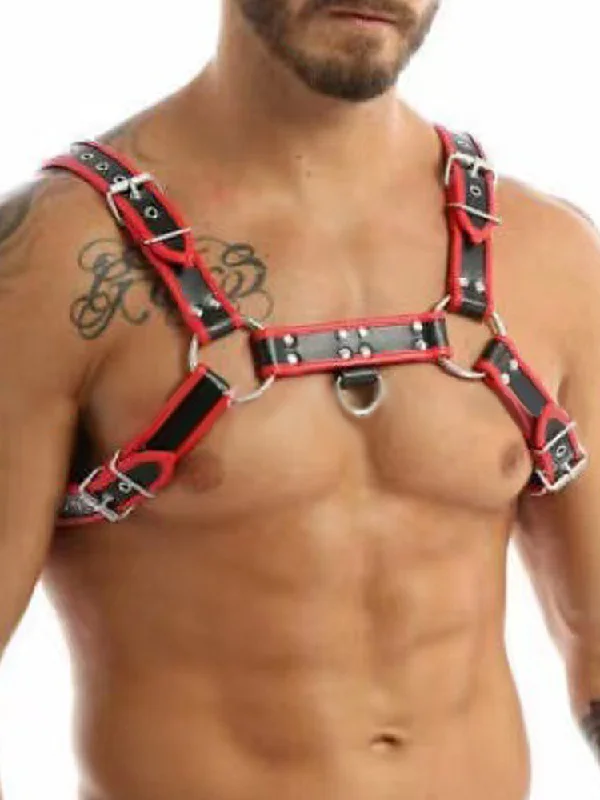 Men's Leather Red Bulldog Chest Harness