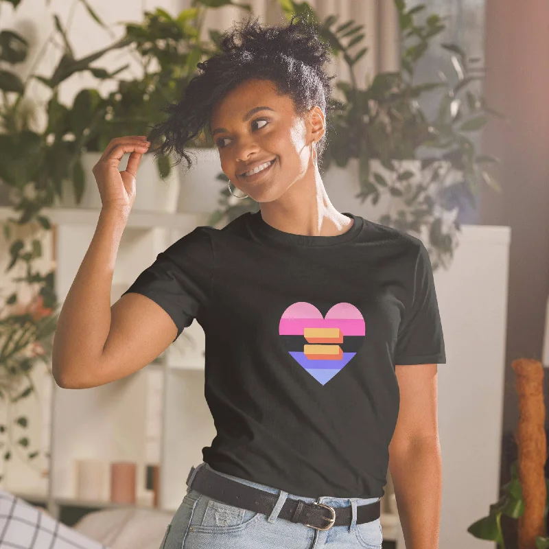 Graphic pride t-shirts with vintage rainbow flag prints--Omi Heart Pride Shirt