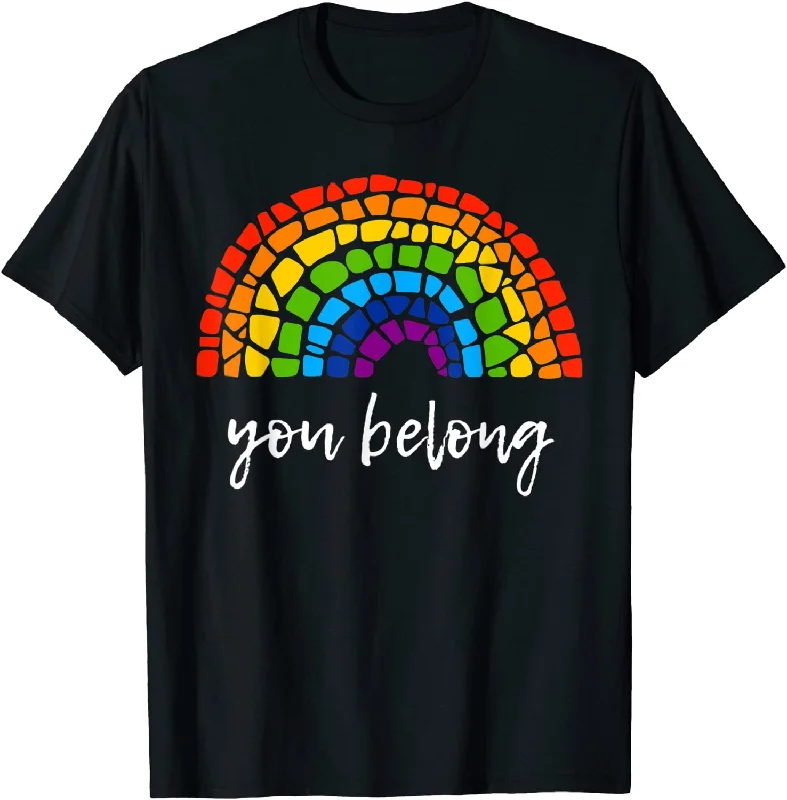 Graphic pride t-shirts featuring trans and nonbinary flags--LGBTQ+ Rainbow Gay Pride T-Shirt, You Belong Rainbow Shirt, Gift For Lesbian Graphic pride t-shirts featuring trans and nonbinary flags--LGBTQ+ Rainbow Gay Pride T-Shirt, You Belong Rainbow Shirt, Gift For Lesbian