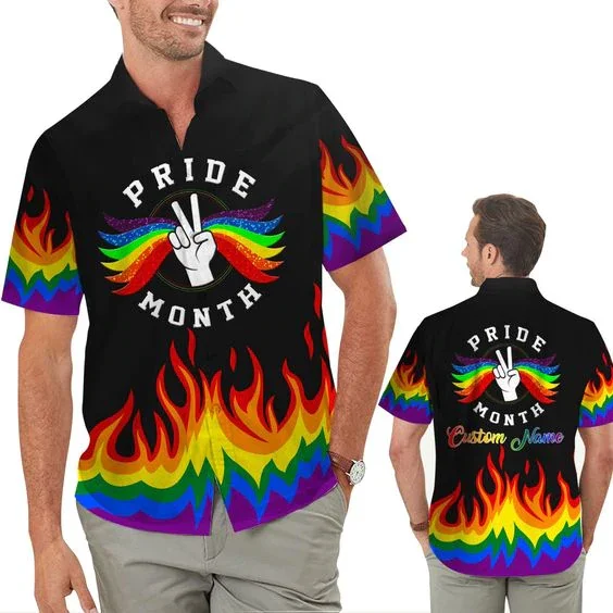 Hand Rainbow Lgbt Flag Tropical Floral Hawaiian Shirt For Gaymer And Lesbian, Pride Hawaiian Shirt Hand Rainbow Lgbt Flag Tropical Floral Hawaiian Shirt For Gaymer And Lesbian, Pride Hawaiian Shirt