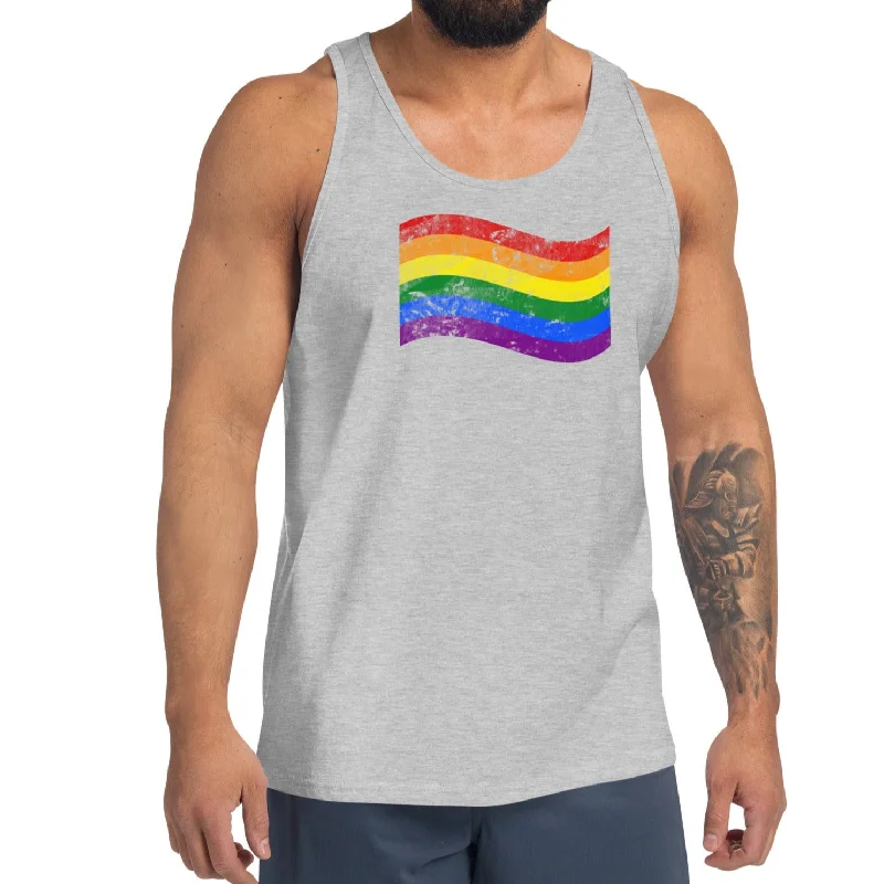 Gay Pride Rainbow Colors Large Distressed Front Graphic LGBTQ+ Unisex Tank Top